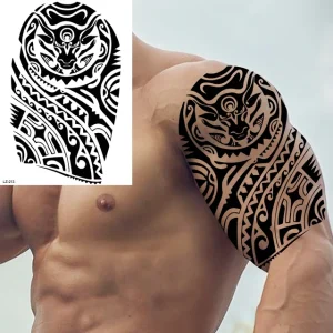 Black Spartan Temporary Tattoos For Men Boys Lion Knight Wolf Skull Compass Tiger Fake Tattoo Sticker Arm Leg Tatoos Waterproof - Color : DLZ213