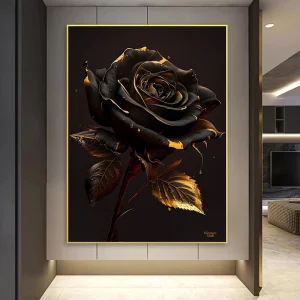 Golden Black Rose Flower Sunflower Abstract Posters Nordic Art Plant Canvas Painting Modern Wall Picture for Home Decor Cuadros